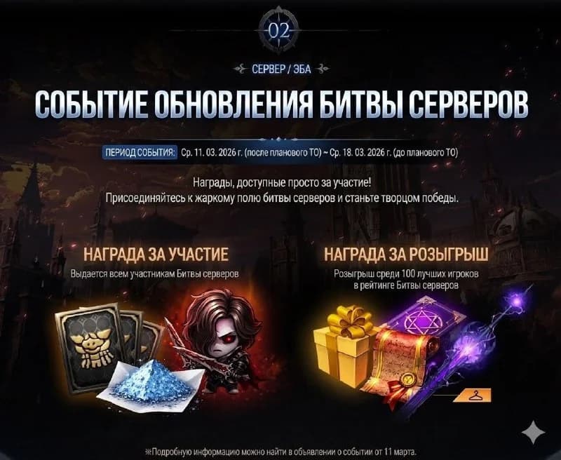 Обновление в Корее 11.03.20261. Начинается битва серверов, каждый цикл будет идти 7 дней. Очки, заработанные игроками... — изображение 5
